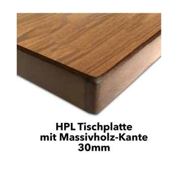 HPL Tischplatte 30mm mit Massivholz-Kante