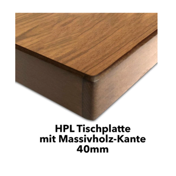 HPL Tischplatte 40mm mit Massivholz-Kante