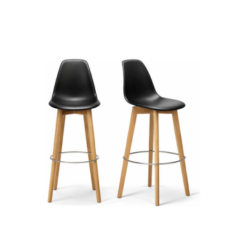Barhocker "Keeve" aus Birkenholz, schwarze Sitzfläche