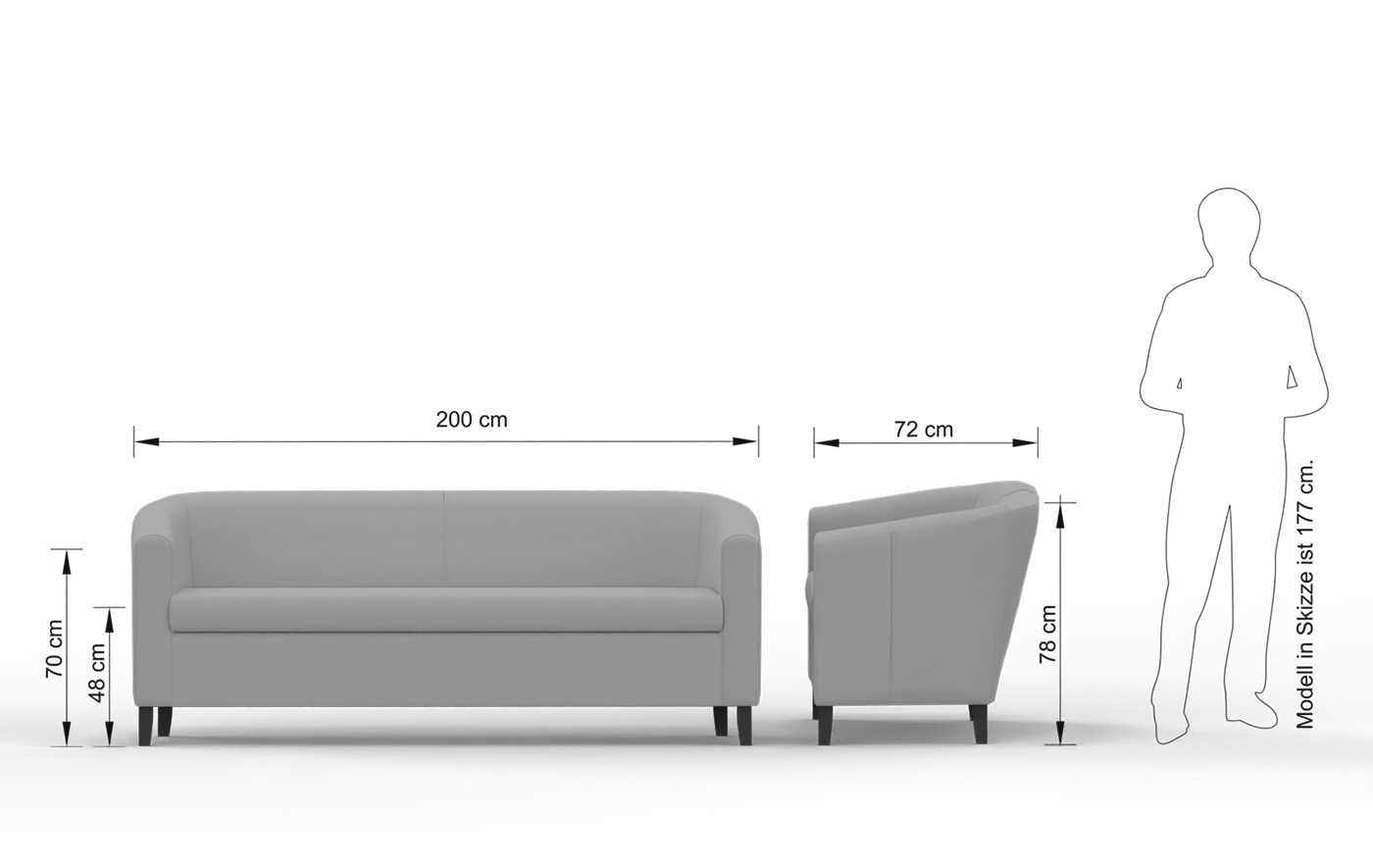 Abmessungen des HOLLAND 3-Sitzer-Sofas