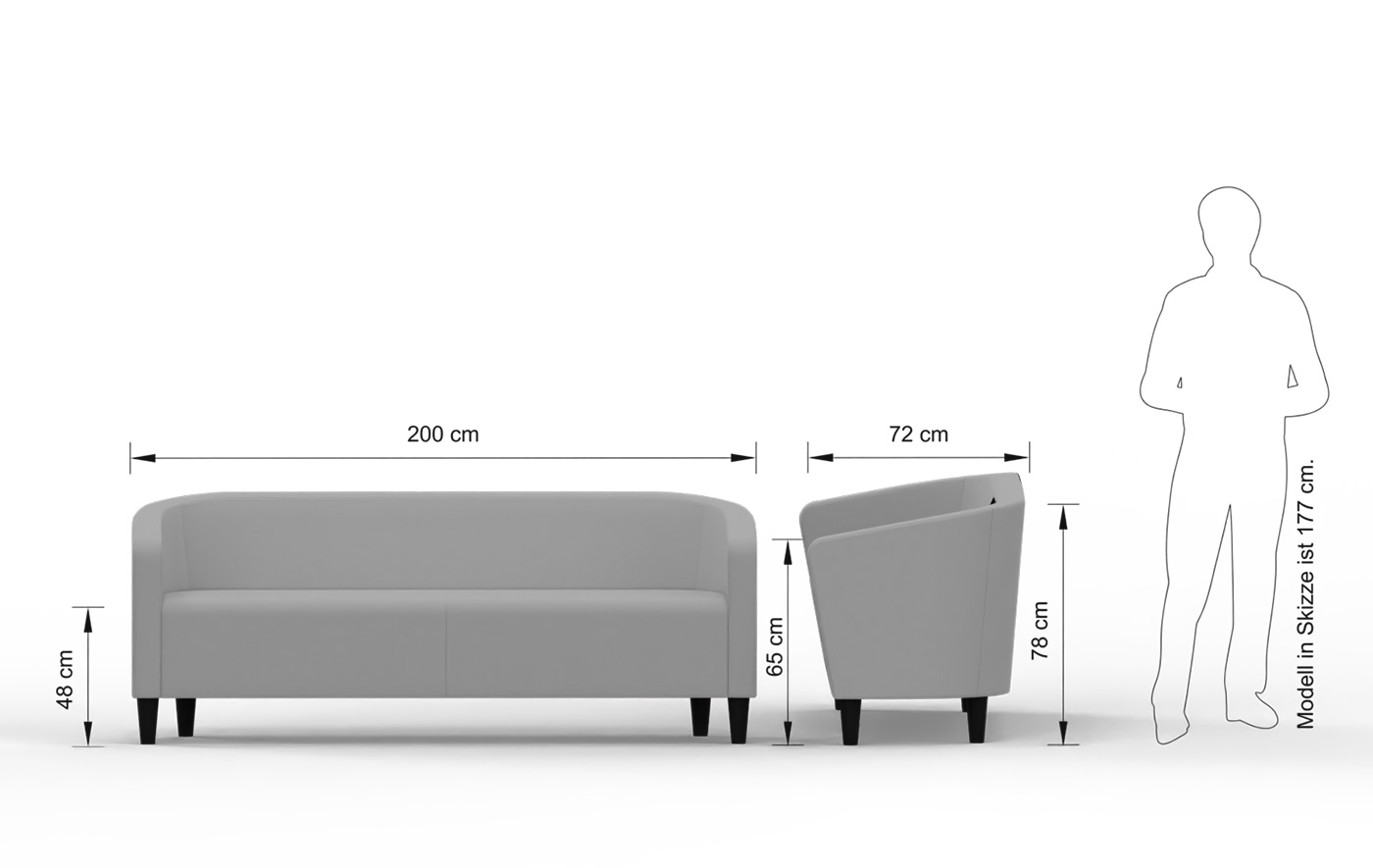 Abmessungen des 3-Sitzer-Sofas MANHATTAN