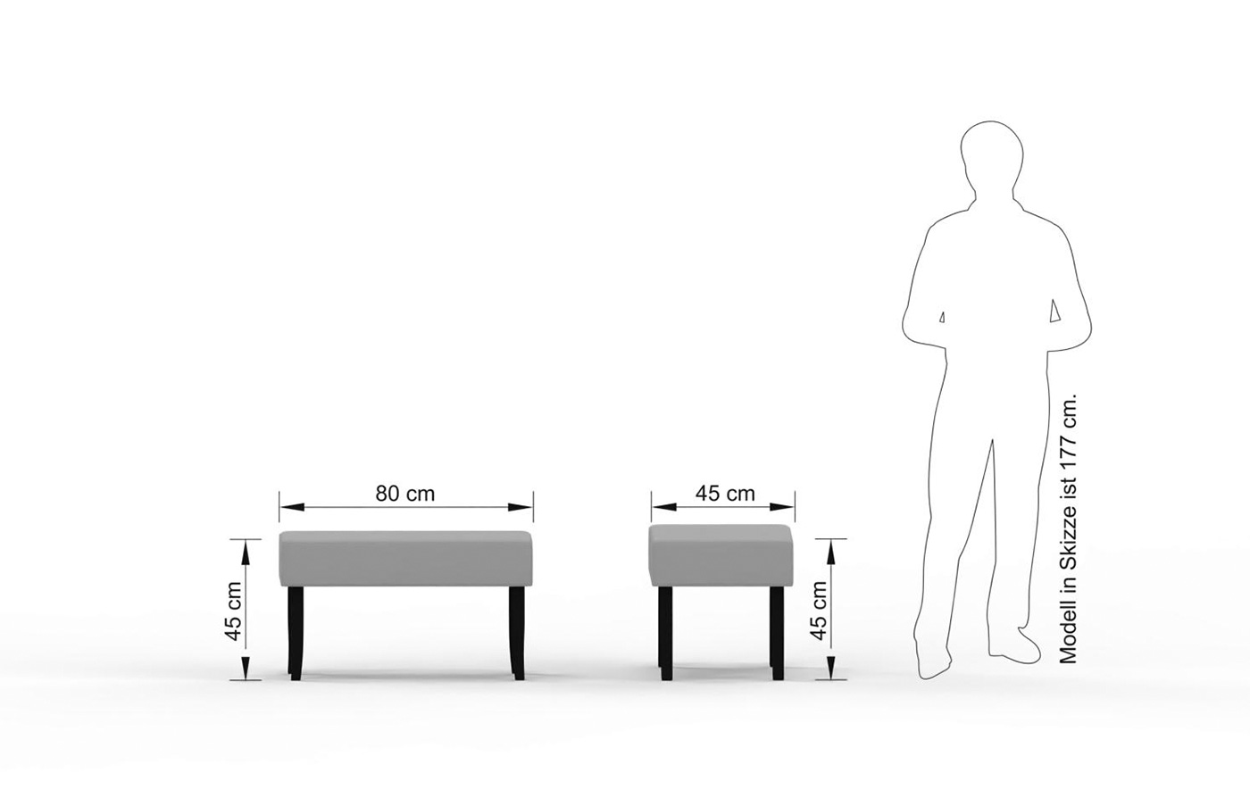 Hockerbank Wendelstein: Breite 80 cm, Tiefe 45 cm und Sitzhöhe 45 cm